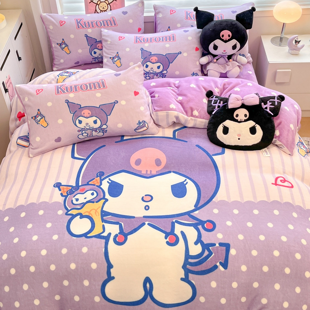 91家纺网 家纺一手货源 找家纺 暮思家居 2025新款正版授权三丽鸥大阪数码印花高克重加厚保暖牛奶绒四件套 绒大阪-甜筒库洛米