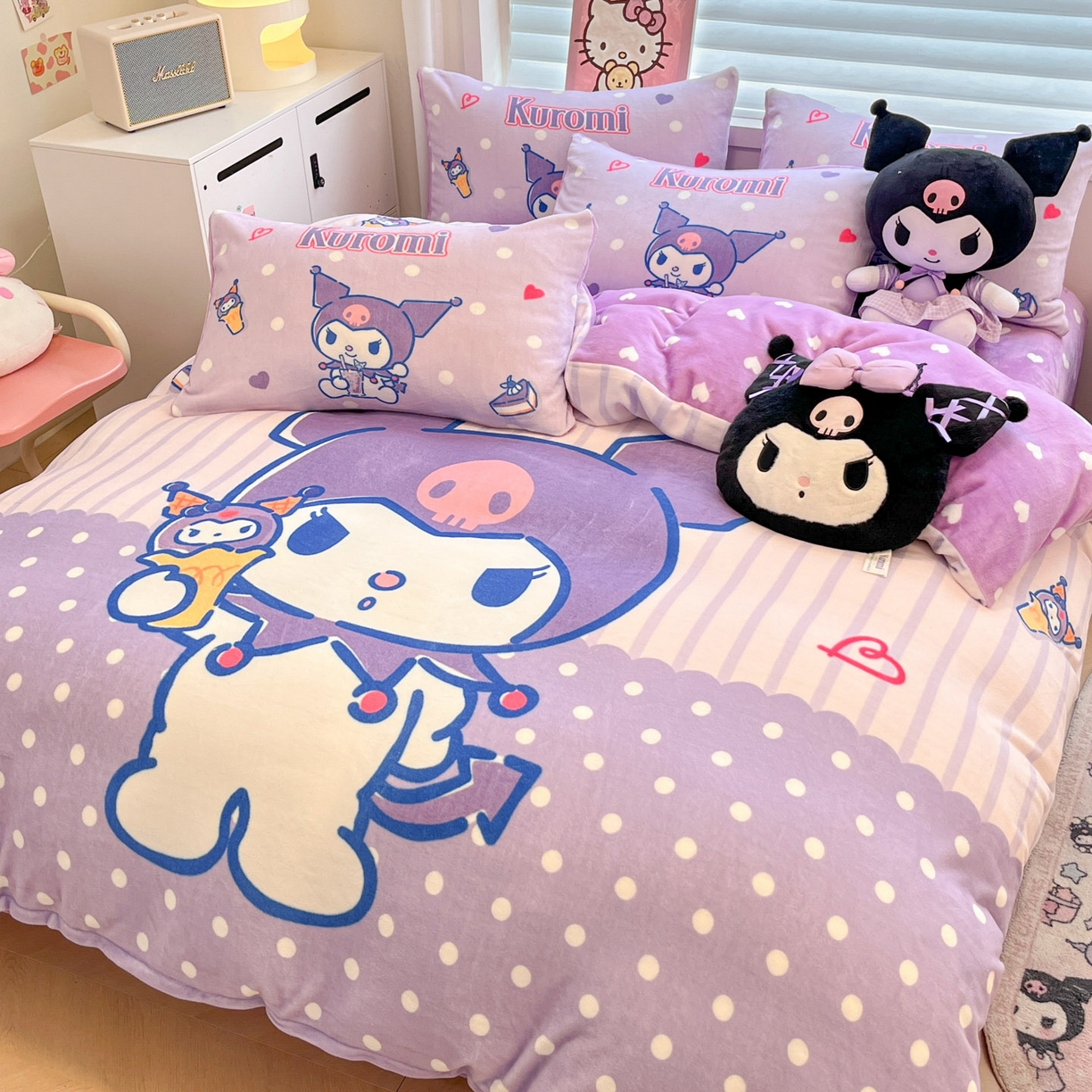 91家纺网 家纺一手货源 找家纺 暮思家居 2025新款正版授权三丽鸥大阪数码印花高克重加厚保暖牛奶绒四件套 绒大阪-甜筒库洛米