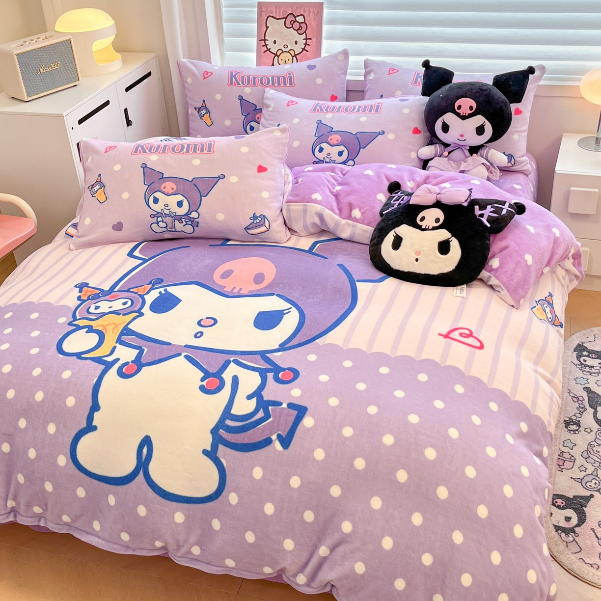 91家纺网 家纺一手货源 找家纺 暮思家居 2025新款正版授权三丽鸥大阪数码印花高克重加厚保暖牛奶绒四件套 绒大阪-甜筒库洛米