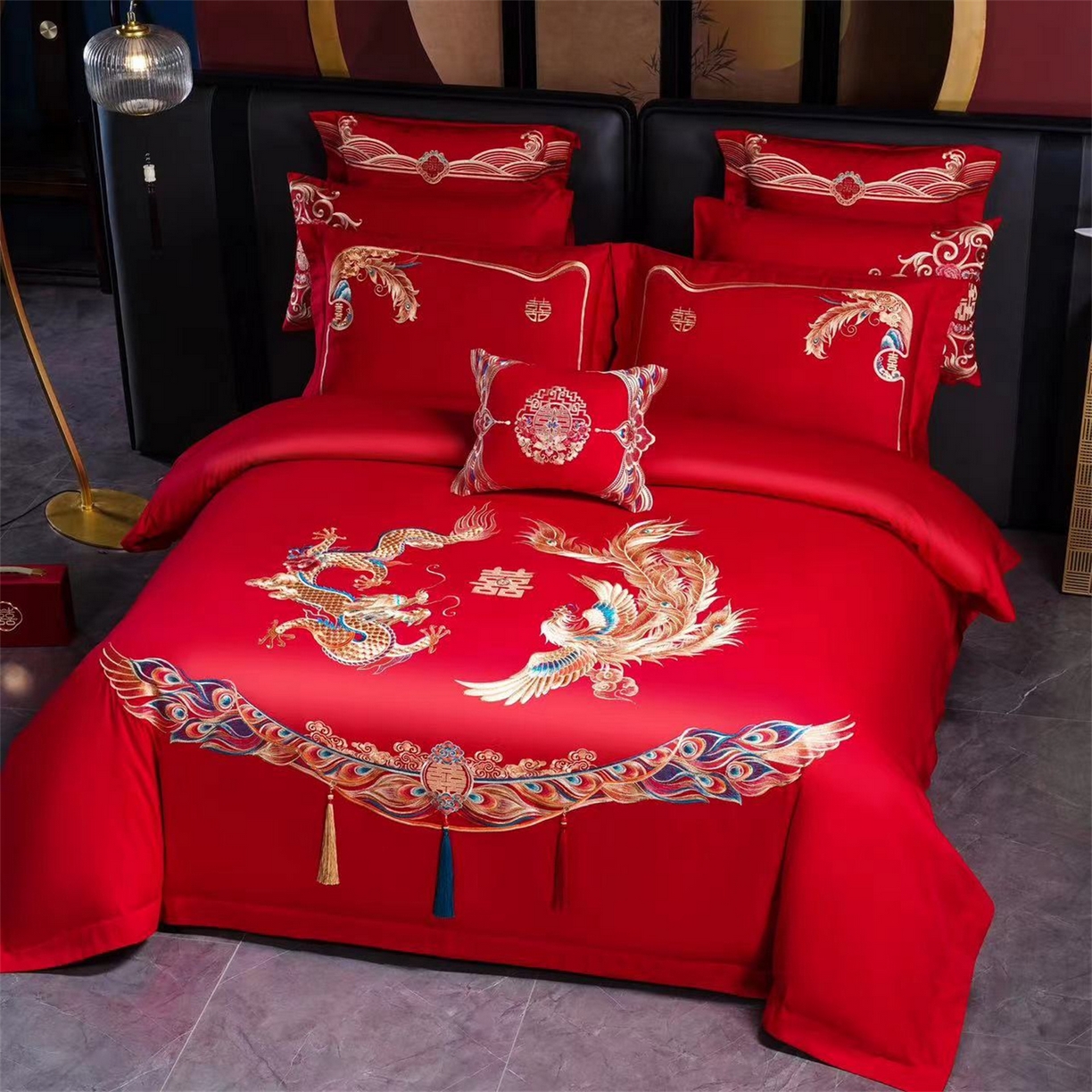 91家纺网 家纺一手货源 找家纺 （总）美娘阁 2025新款长绒棉全棉贡缎提花款新中式古典韵味精美刺绣婚庆四件套系列