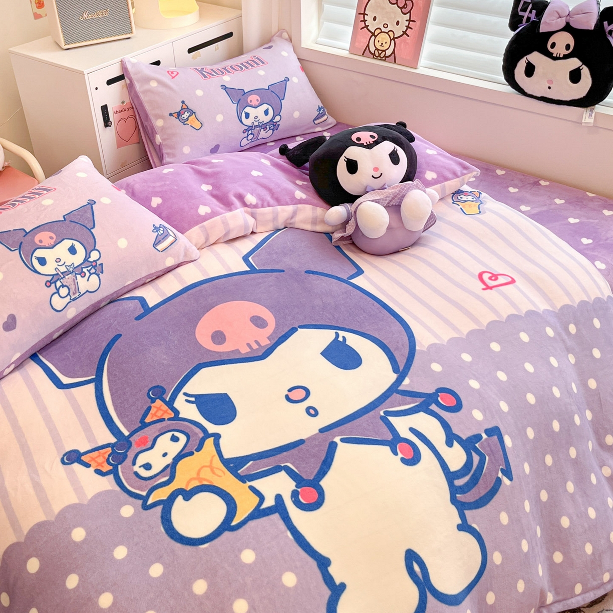 91家纺网 家纺一手货源 找家纺 暮思家居 2025新款正版授权三丽鸥大阪数码印花高克重加厚保暖牛奶绒四件套 绒大阪-甜筒库洛米