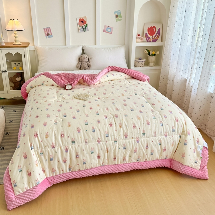 91家纺网 家纺一手货源 找家纺 宜梦家居 2025新款纯棉豆豆被冬被被子被芯 果冻兔