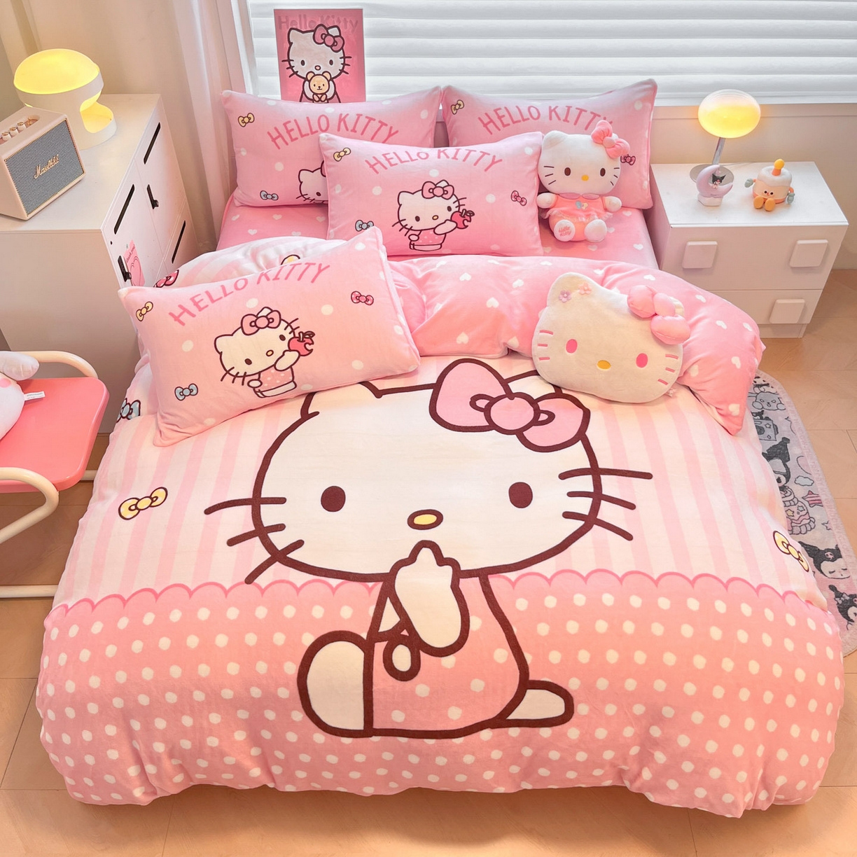 暮思家居 2025新款正版授权三丽鸥大阪数码印花高克重加厚保暖牛奶绒四件套 绒大阪-条纹KT