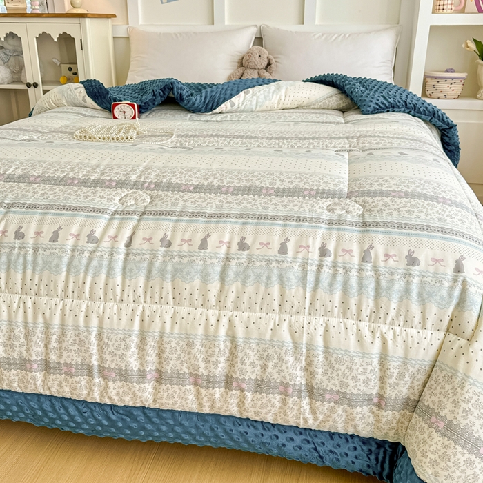 91家纺网 家纺一手货源 找家纺 宜梦家居 2025新款纯棉豆豆被冬被被子被芯 花边兔