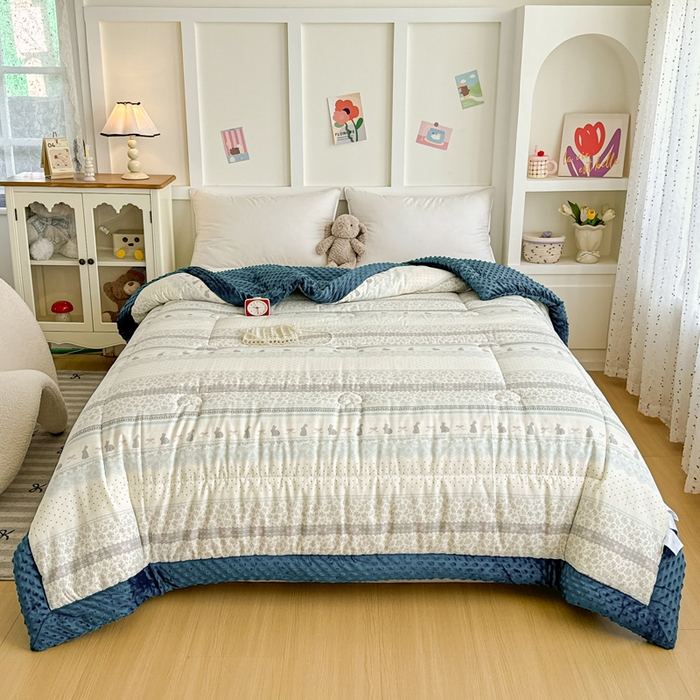 91家纺网 家纺一手货源 找家纺 宜梦家居 2025新款纯棉豆豆被冬被被子被芯 花边兔