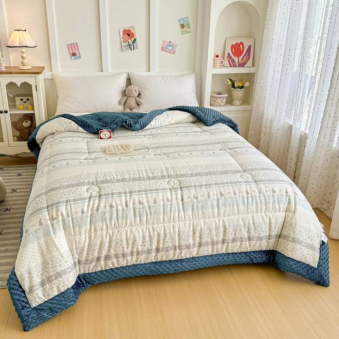 91家纺网 家纺一手货源 找家纺 宜梦家居 2025新款纯棉豆豆被冬被被子被芯 花边兔