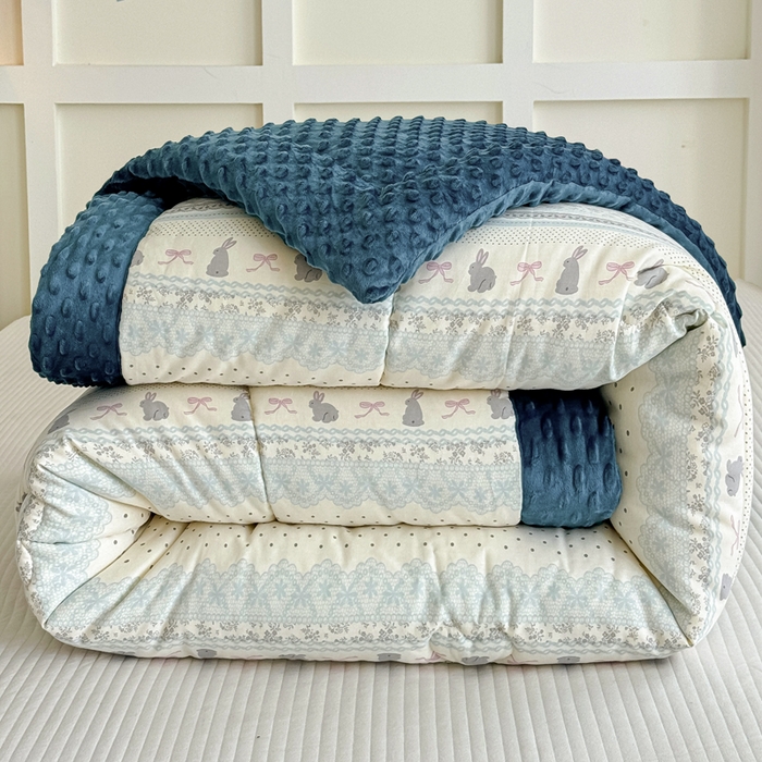 宜梦家居 2025新款纯棉豆豆被冬被被子被芯 花边兔