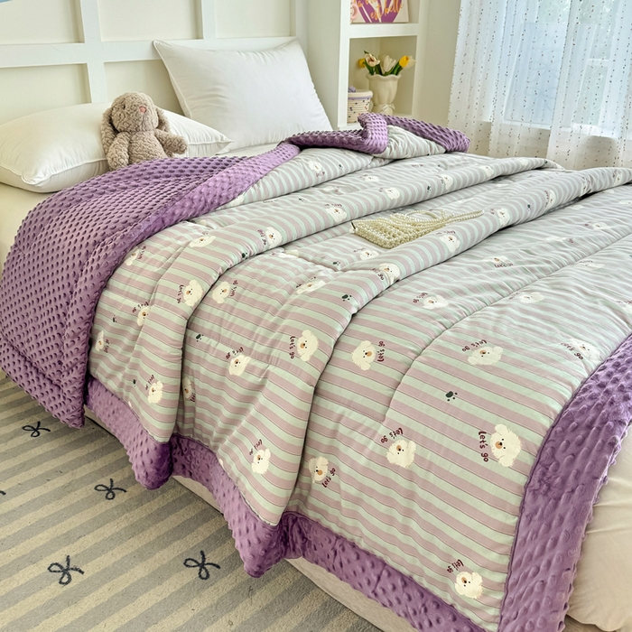 91家纺网 家纺一手货源 找家纺 宜梦家居 2025新款纯棉豆豆被冬被被子被芯 努力小狗