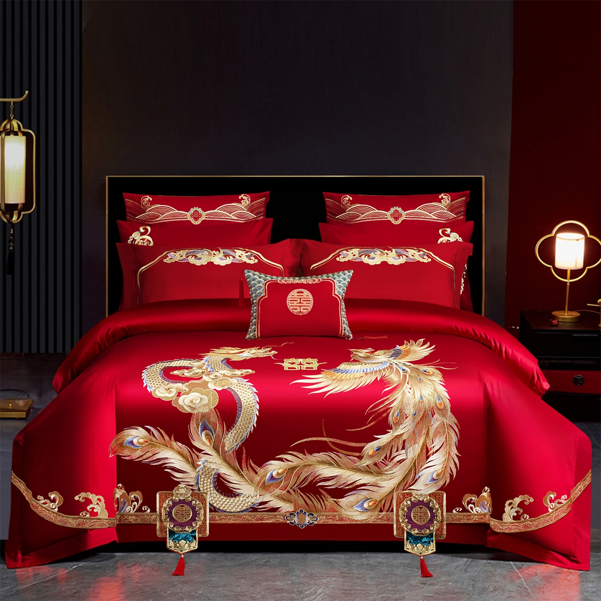 91家纺网 家纺一手货源 找家纺 （总）美娘阁 2025新款长绒棉全棉贡缎提花款新中式古典韵味精美刺绣婚庆四件套系列