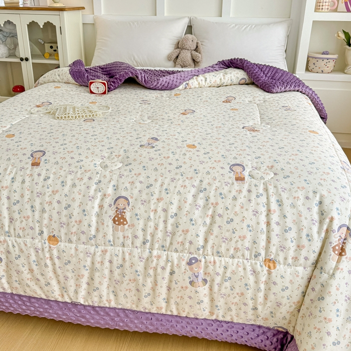 91家纺网 家纺一手货源 找家纺 宜梦家居 2025新款纯棉豆豆被冬被被子被芯 碎花兔熊