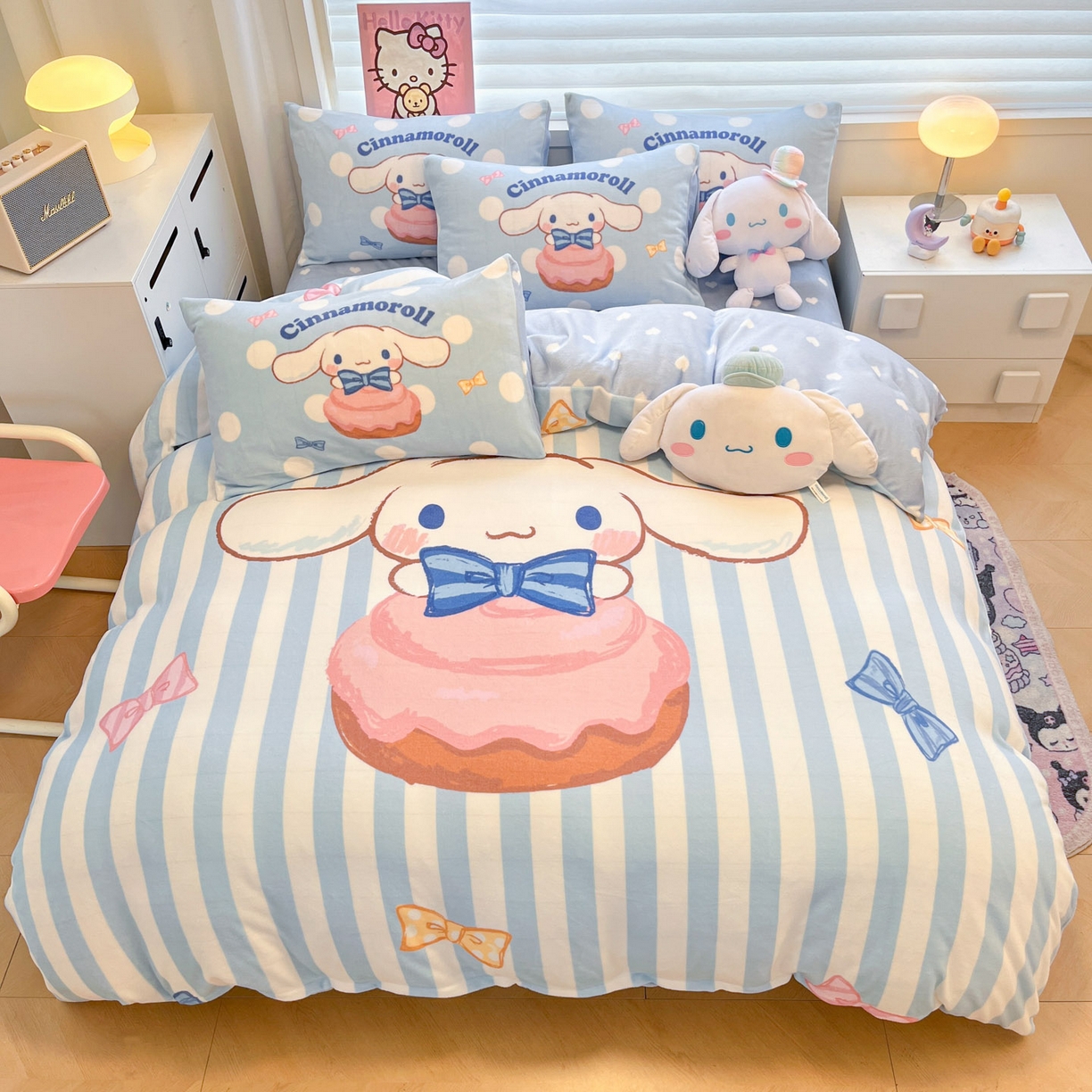 暮思家居 2025新款正版授权三丽鸥大阪数码印花高克重加厚保暖牛奶绒四件套 绒大阪-条纹玉桂狗