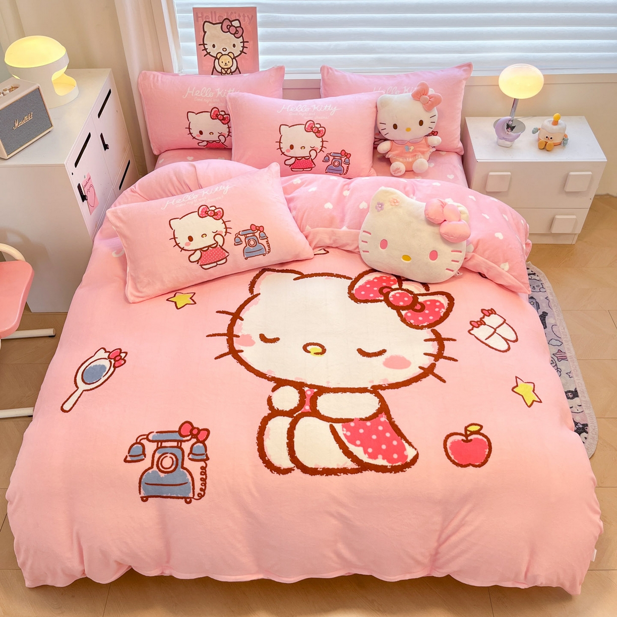 暮思家居 2025新款正版授权三丽鸥大阪数码印花高克重加厚保暖牛奶绒四件套 绒大阪-晚安KT