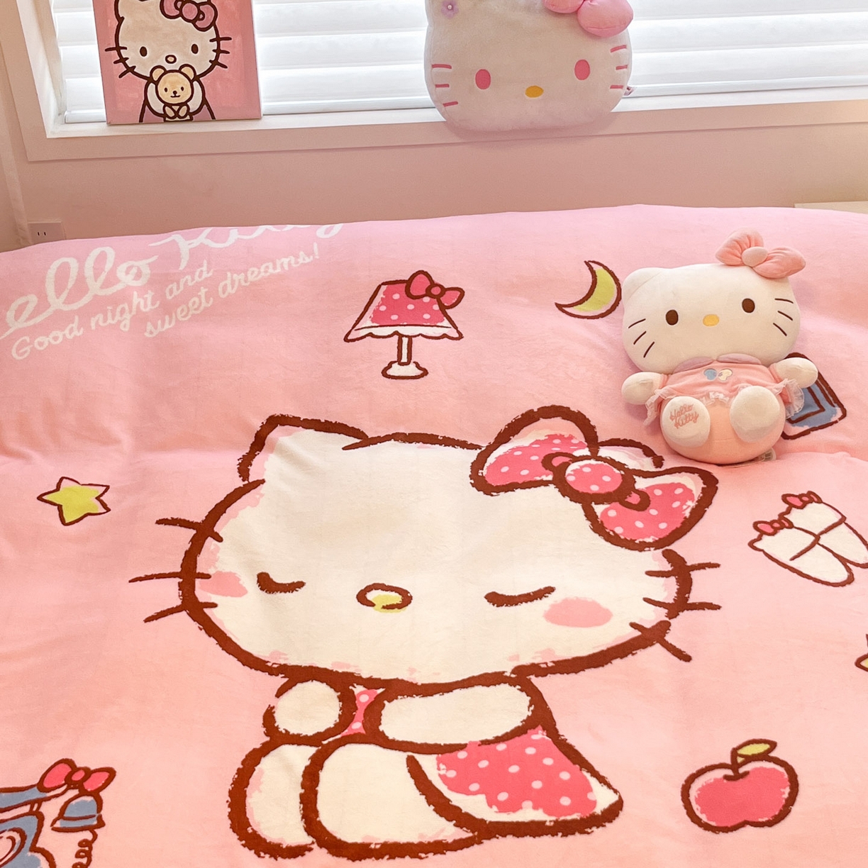 91家纺网 家纺一手货源 找家纺 暮思家居 2025新款正版授权三丽鸥大阪数码印花高克重加厚保暖牛奶绒四件套 绒大阪-晚安KT