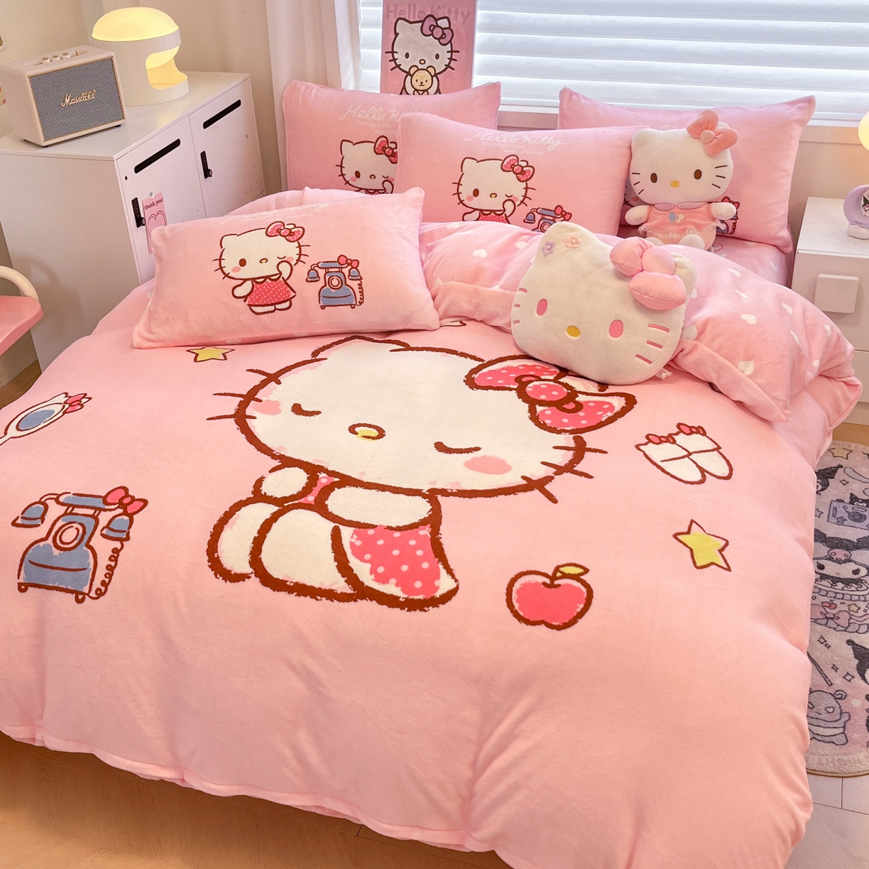 91家纺网 家纺一手货源 找家纺 暮思家居 2025新款正版授权三丽鸥大阪数码印花高克重加厚保暖牛奶绒四件套 绒大阪-晚安KT