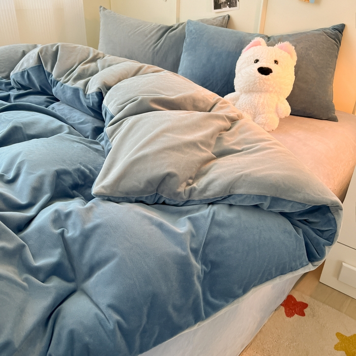 91家纺网 家纺一手货源 找家纺 （总）悦织湾家纺 2025新款亲肤水晶绒四件套纯色轻奢加厚保暖床单床笠款四件套学生宿舍三件套单被套