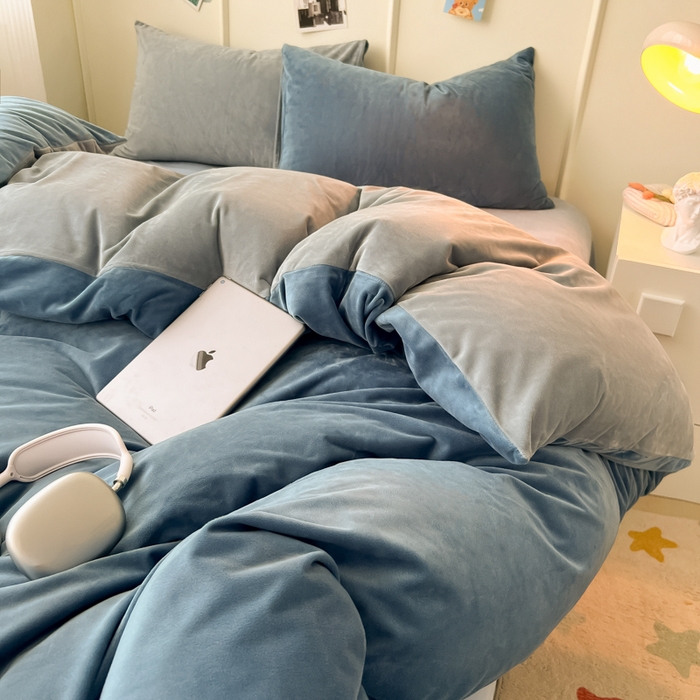 91家纺网 家纺一手货源 找家纺 （总）悦织湾家纺 2025新款亲肤水晶绒四件套纯色轻奢加厚保暖床单床笠款四件套学生宿舍三件套单被套