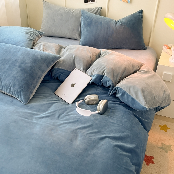 91家纺网 家纺一手货源 找家纺 （总）悦织湾家纺 2025新款亲肤水晶绒四件套纯色轻奢加厚保暖床单床笠款四件套学生宿舍三件套单被套