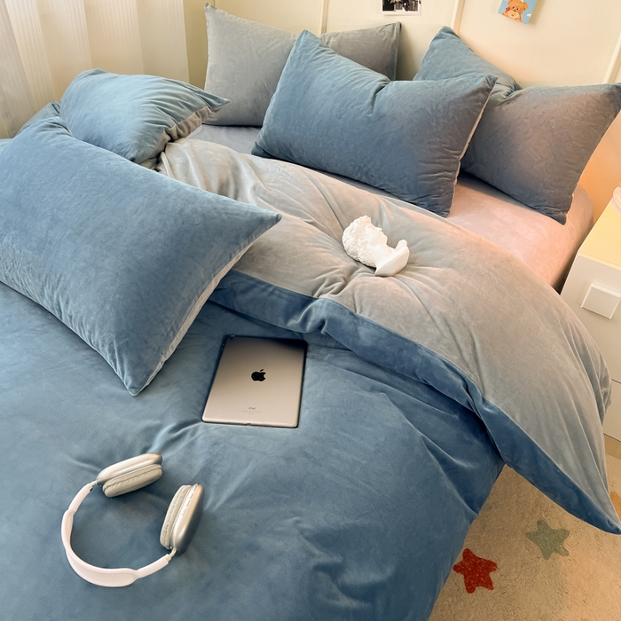 91家纺网 家纺一手货源 找家纺 （总）悦织湾家纺 2025新款亲肤水晶绒四件套纯色轻奢加厚保暖床单床笠款四件套学生宿舍三件套单被套