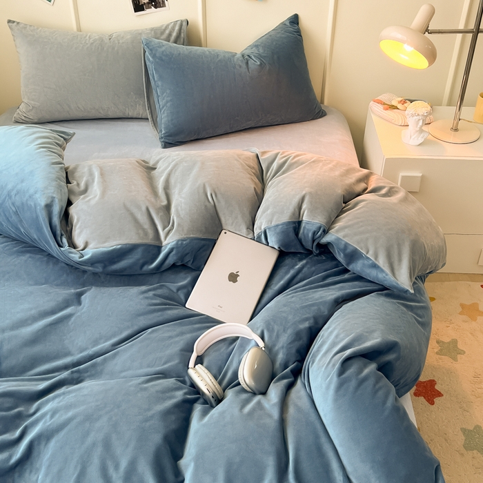 91家纺网 家纺一手货源 找家纺 （总）悦织湾家纺 2025新款亲肤水晶绒四件套纯色轻奢加厚保暖床单床笠款四件套学生宿舍三件套单被套