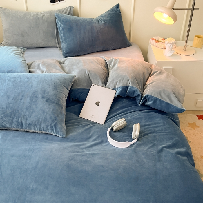 91家纺网 家纺一手货源 找家纺 （总）悦织湾家纺 2025新款亲肤水晶绒四件套纯色轻奢加厚保暖床单床笠款四件套学生宿舍三件套单被套