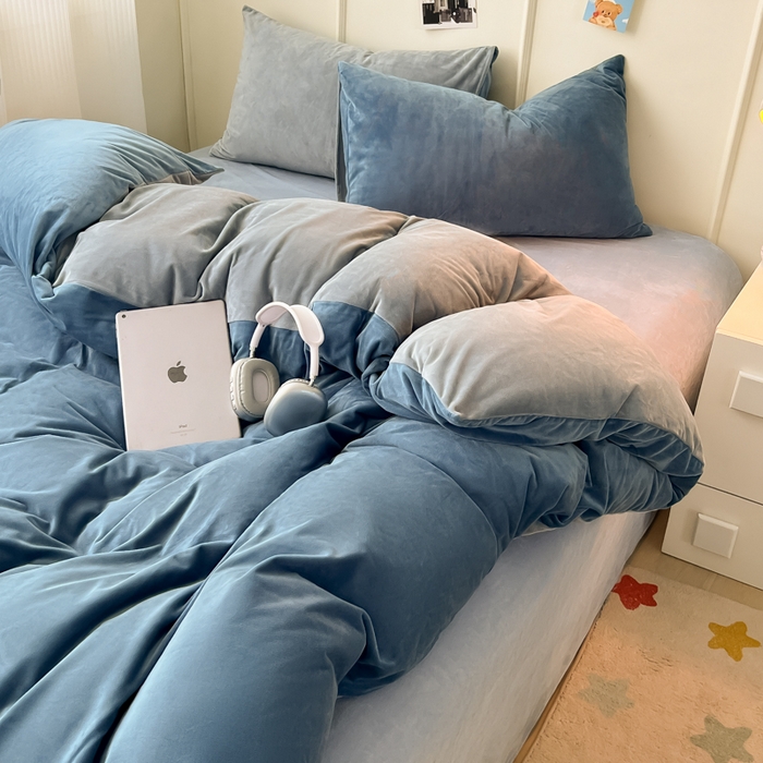 91家纺网 家纺一手货源 找家纺 （总）悦织湾家纺 2025新款亲肤水晶绒四件套纯色轻奢加厚保暖床单床笠款四件套学生宿舍三件套单被套