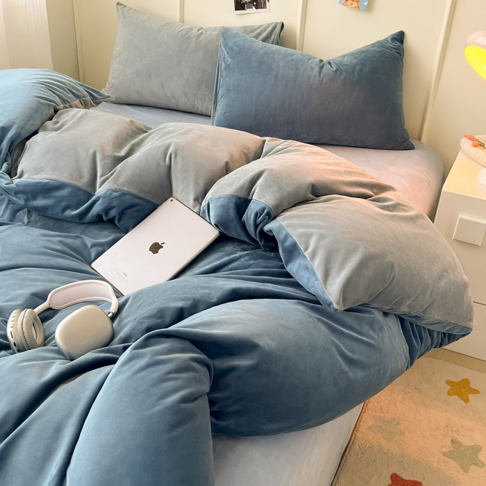91家纺网 家纺一手货源 找家纺 （总）悦织湾家纺 2025新款亲肤水晶绒四件套纯色轻奢加厚保暖床单床笠款四件套学生宿舍三件套单被套