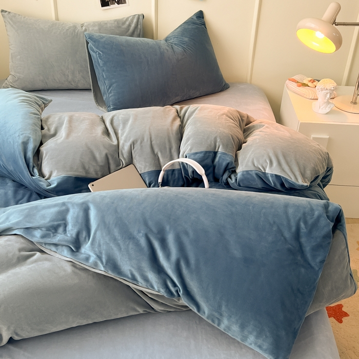 91家纺网 家纺一手货源 找家纺 （总）悦织湾家纺 2025新款亲肤水晶绒四件套纯色轻奢加厚保暖床单床笠款四件套学生宿舍三件套单被套