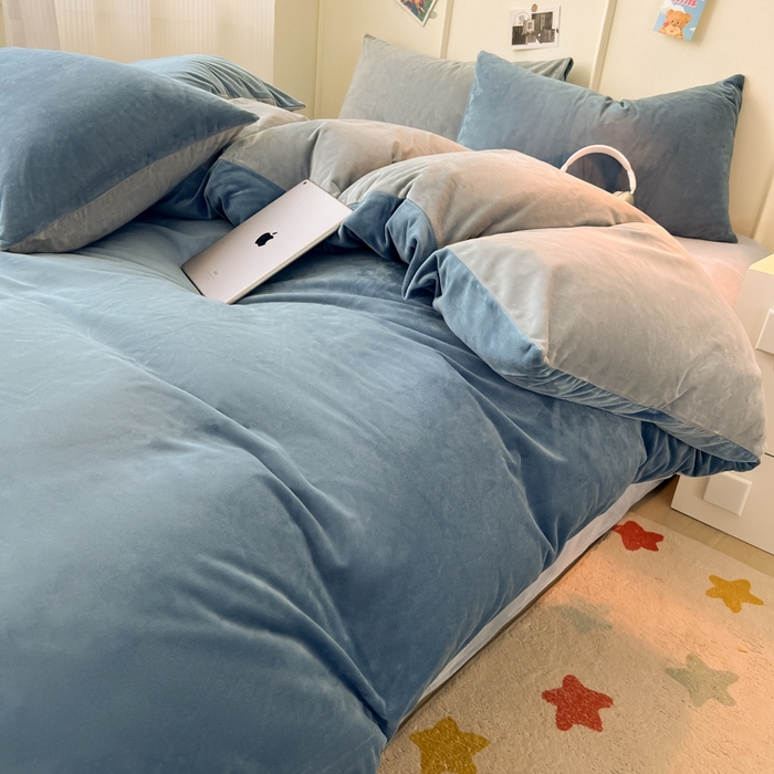 91家纺网 家纺一手货源 找家纺 （总）悦织湾家纺 2025新款亲肤水晶绒四件套纯色轻奢加厚保暖床单床笠款四件套学生宿舍三件套单被套