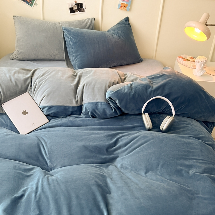 91家纺网 家纺一手货源 找家纺 （总）悦织湾家纺 2025新款亲肤水晶绒四件套纯色轻奢加厚保暖床单床笠款四件套学生宿舍三件套单被套