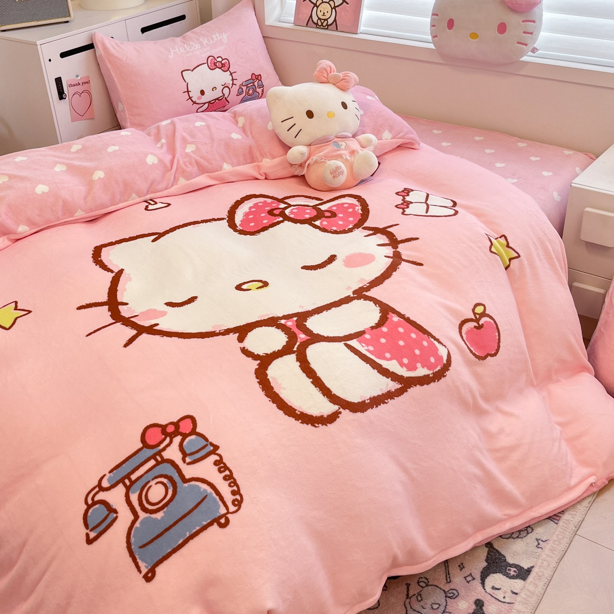 91家纺网 家纺一手货源 找家纺 暮思家居 2025新款正版授权三丽鸥大阪数码印花高克重加厚保暖牛奶绒四件套 绒大阪-晚安KT