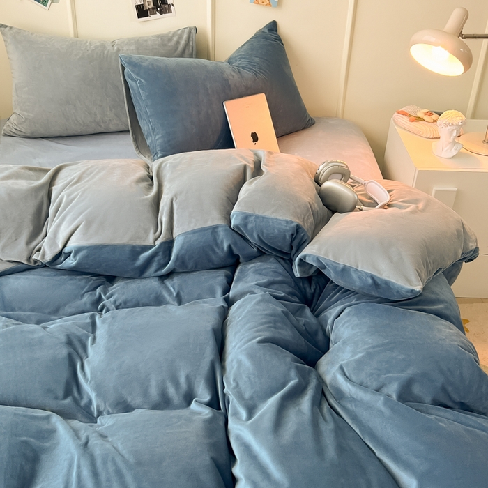 91家纺网 家纺一手货源 找家纺 （总）悦织湾家纺 2025新款亲肤水晶绒四件套纯色轻奢加厚保暖床单床笠款四件套学生宿舍三件套单被套