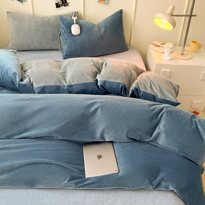 91家纺网 家纺一手货源 找家纺 （总）悦织湾家纺 2025新款亲肤水晶绒四件套纯色轻奢加厚保暖床单床笠款四件套学生宿舍三件套单被套