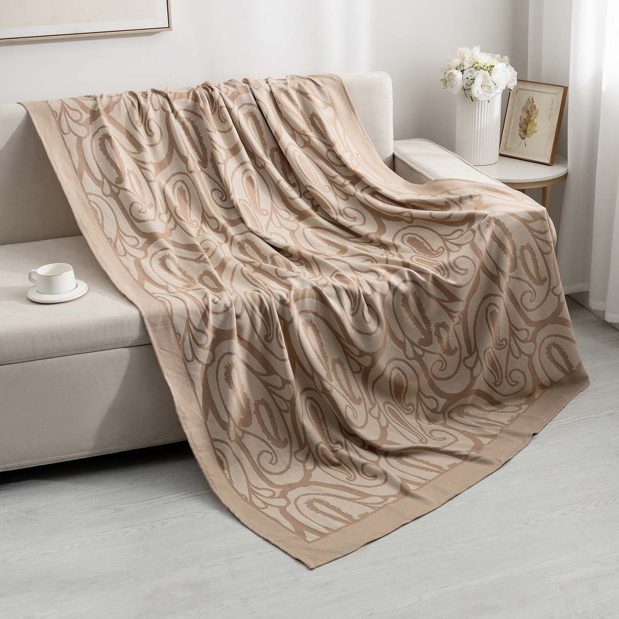 悦织湾家纺 2025新款鹿毛绒针织毛毯航空毯空调毯四季毯轻奢时尚休闲毯办公室午睡毯 鹿毛绒卡其腰果