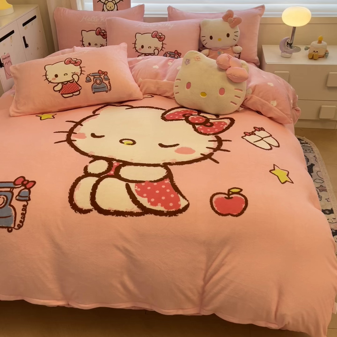 91家纺网 家纺一手货源 找家纺 暮思家居 2025新款正版授权三丽鸥大阪数码印花高克重加厚保暖牛奶绒四件套 绒大阪-晚安KT