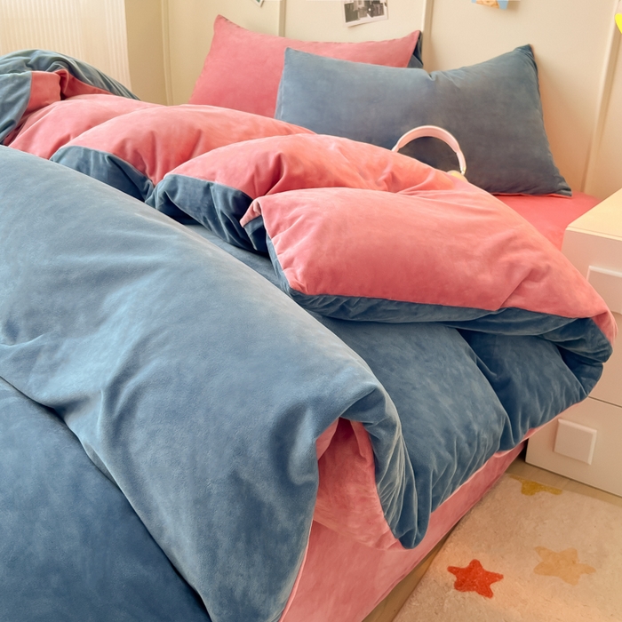 91家纺网 家纺一手货源 找家纺 （总）悦织湾家纺 2025新款亲肤水晶绒四件套纯色轻奢加厚保暖床单床笠款四件套学生宿舍三件套单被套