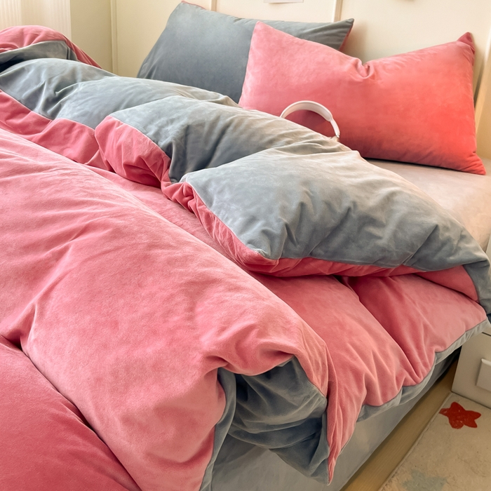 91家纺网 家纺一手货源 找家纺 （总）悦织湾家纺 2025新款亲肤水晶绒四件套纯色轻奢加厚保暖床单床笠款四件套学生宿舍三件套单被套