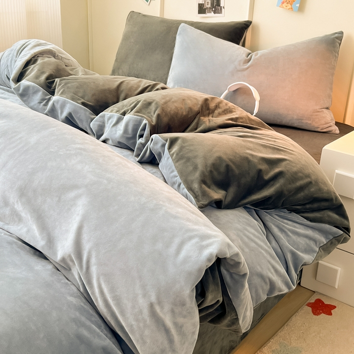 91家纺网 家纺一手货源 找家纺 （总）悦织湾家纺 2025新款亲肤水晶绒四件套纯色轻奢加厚保暖床单床笠款四件套学生宿舍三件套单被套