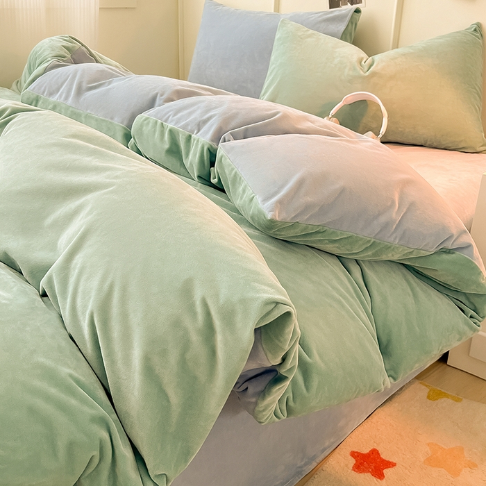 91家纺网 家纺一手货源 找家纺 （总）悦织湾家纺 2025新款亲肤水晶绒四件套纯色轻奢加厚保暖床单床笠款四件套学生宿舍三件套单被套