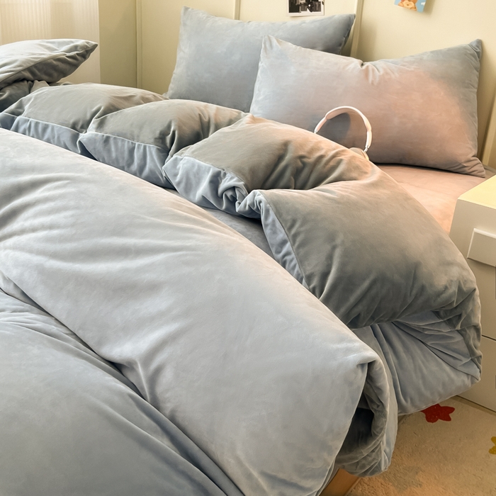 91家纺网 家纺一手货源 找家纺 （总）悦织湾家纺 2025新款亲肤水晶绒四件套纯色轻奢加厚保暖床单床笠款四件套学生宿舍三件套单被套