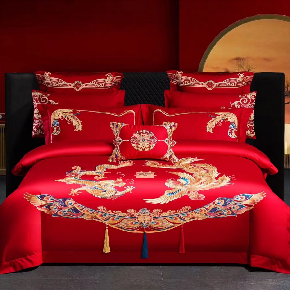 91家纺网 家纺一手货源 找家纺 美娘阁 2025新款长绒棉全棉贡缎提花款新中式古典韵味精美刺绣婚庆四件套系列 红颜知己