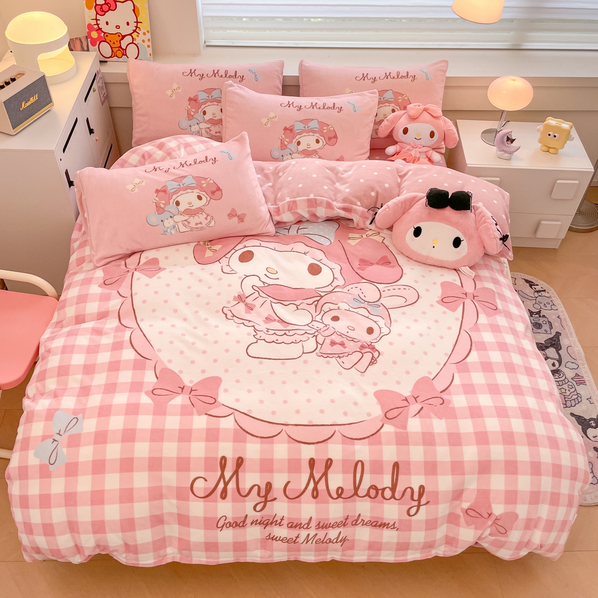 暮思家居 2025新款正版授权三丽鸥大阪数码印花高克重加厚保暖牛奶绒四件套 绒大阪-相框美乐蒂