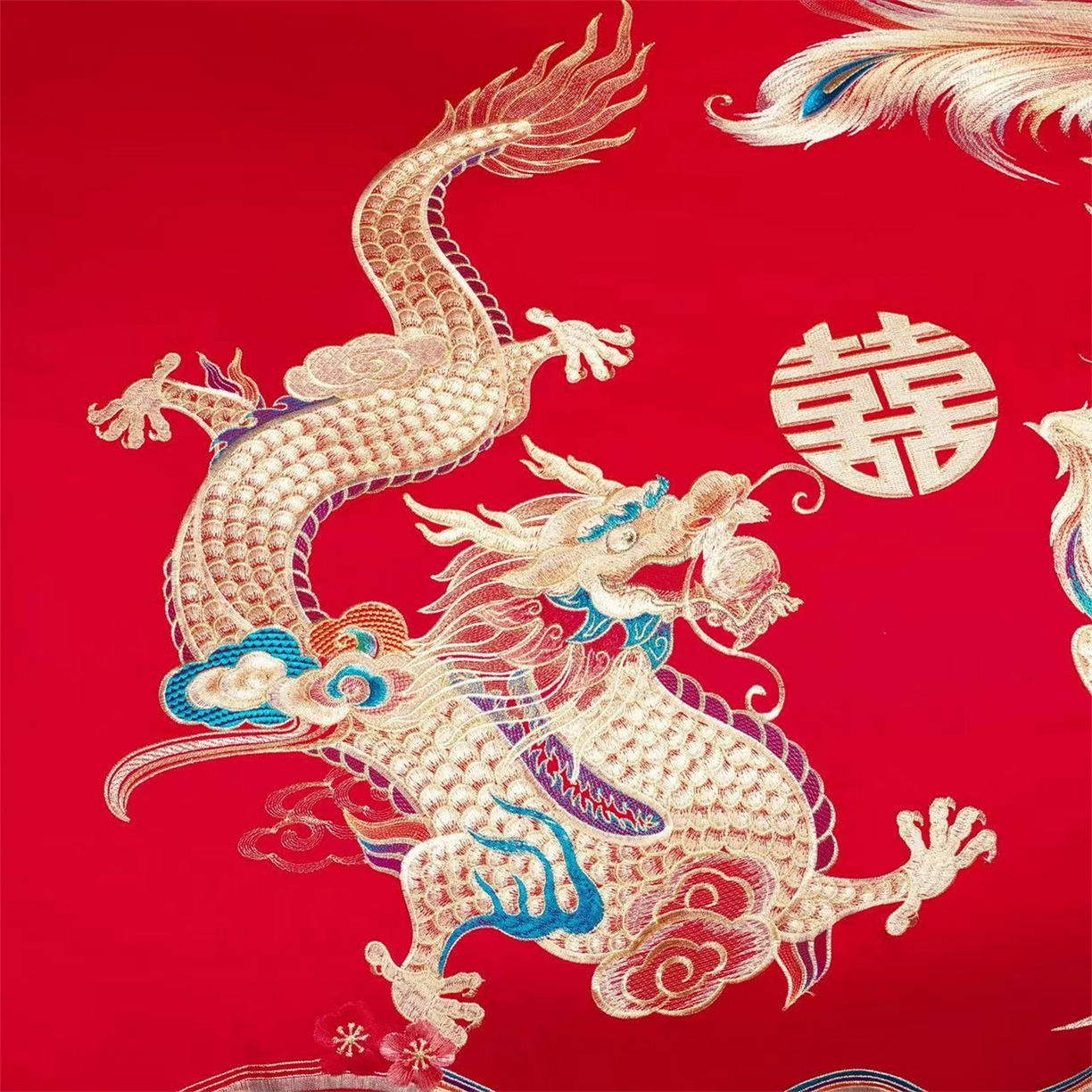 91家纺网 家纺一手货源 找家纺 美娘阁 2025新款长绒棉全棉贡缎提花款新中式古典韵味精美刺绣婚庆四件套系列 龙凤大喜