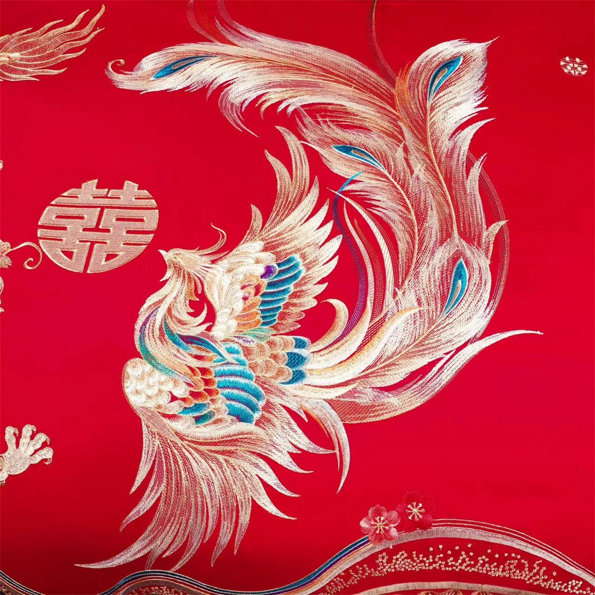 91家纺网 家纺一手货源 找家纺 美娘阁 2025新款长绒棉全棉贡缎提花款新中式古典韵味精美刺绣婚庆四件套系列 龙凤大喜