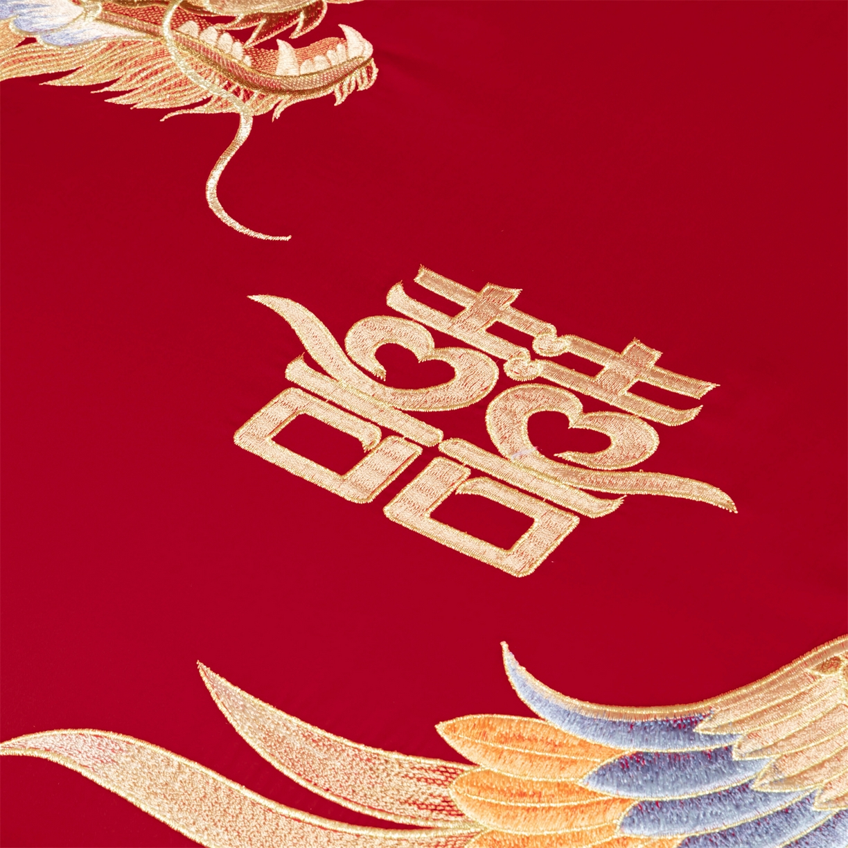 91家纺网 家纺一手货源 找家纺 美娘阁 2025新款长绒棉全棉贡缎提花款新中式古典韵味精美刺绣婚庆四件套系列 龙凤江山