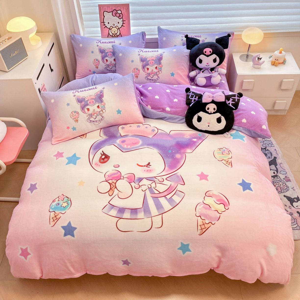 暮思家居 2025新款正版授权三丽鸥大阪数码印花高克重加厚保暖牛奶绒四件套 绒大阪-炫彩库洛米