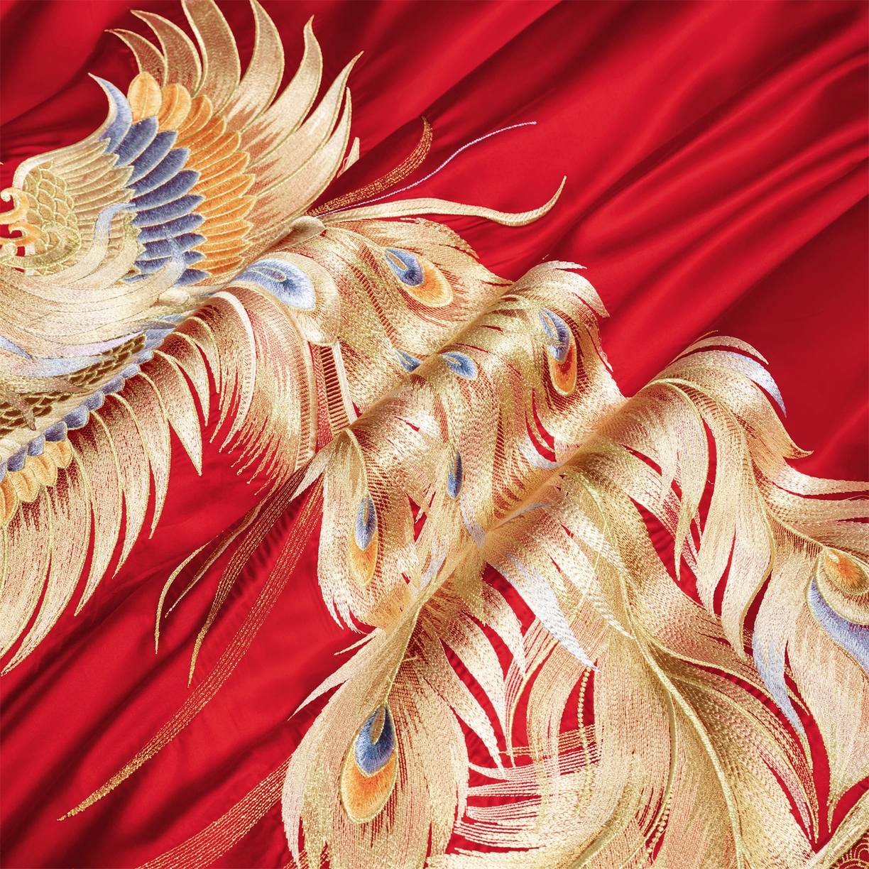 91家纺网 家纺一手货源 找家纺 美娘阁 2025新款长绒棉全棉贡缎提花款新中式古典韵味精美刺绣婚庆四件套系列 龙凤江山