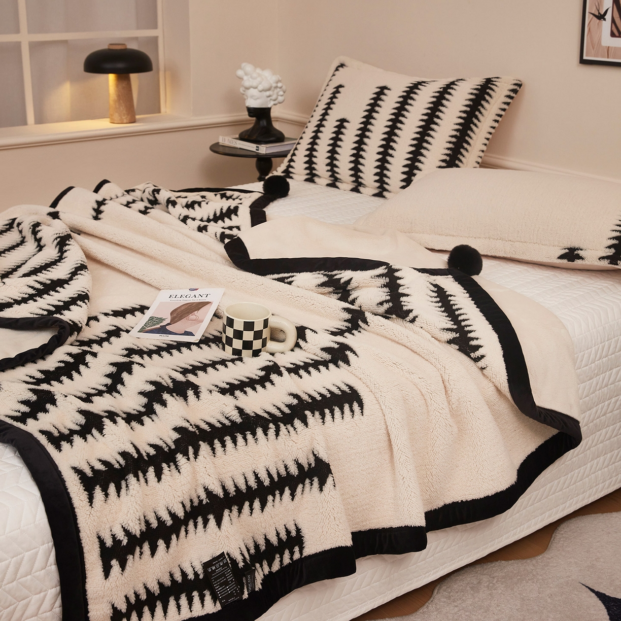 91家纺网 家纺一手货源 找家纺 悦织湾家纺 2025新款黑白阳离子熊猫绒毛球毯轻奢雅致多功能毛毯盖毯休闲毯沙发毯跨境专供可定制量大可谈 熊猫绒毛球-节节高