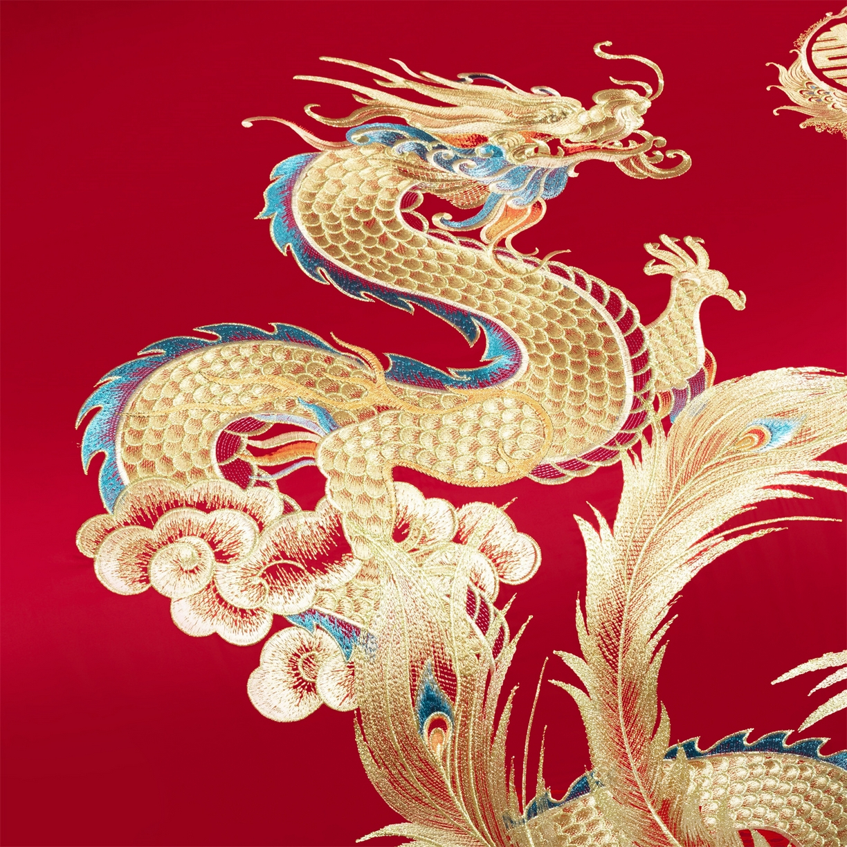 91家纺网 家纺一手货源 找家纺 美娘阁 2025新款长绒棉全棉贡缎提花款新中式古典韵味精美刺绣婚庆四件套系列 龙腾盛世