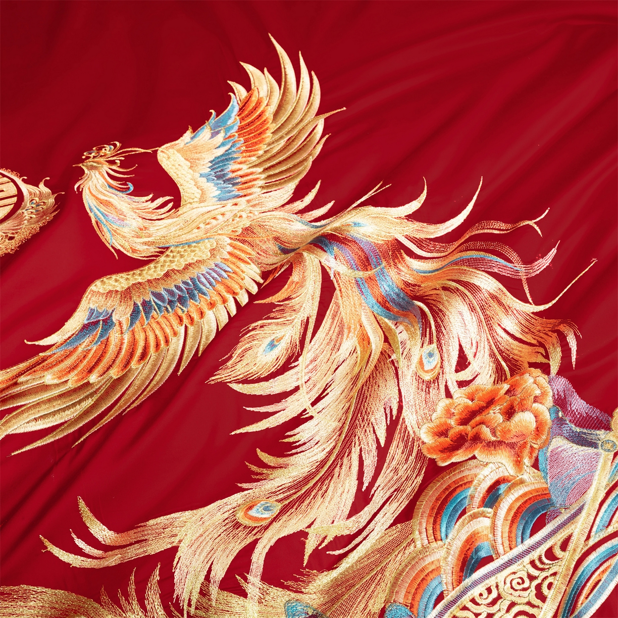 91家纺网 家纺一手货源 找家纺 美娘阁 2025新款长绒棉全棉贡缎提花款新中式古典韵味精美刺绣婚庆四件套系列 龙腾盛世