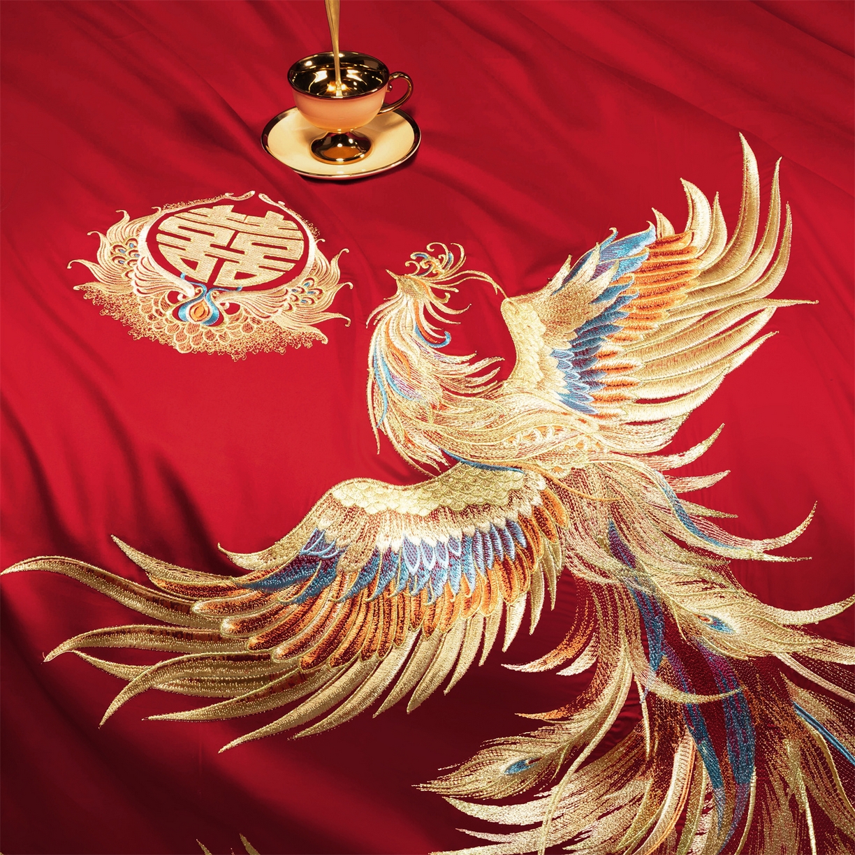 91家纺网 家纺一手货源 找家纺 美娘阁 2025新款长绒棉全棉贡缎提花款新中式古典韵味精美刺绣婚庆四件套系列 龙腾盛世